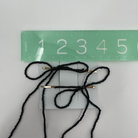 FREE PEOPLE Beaded Bow Barrette Dainty Clip Pin Hair Accessories Bead Black NWT main image 8